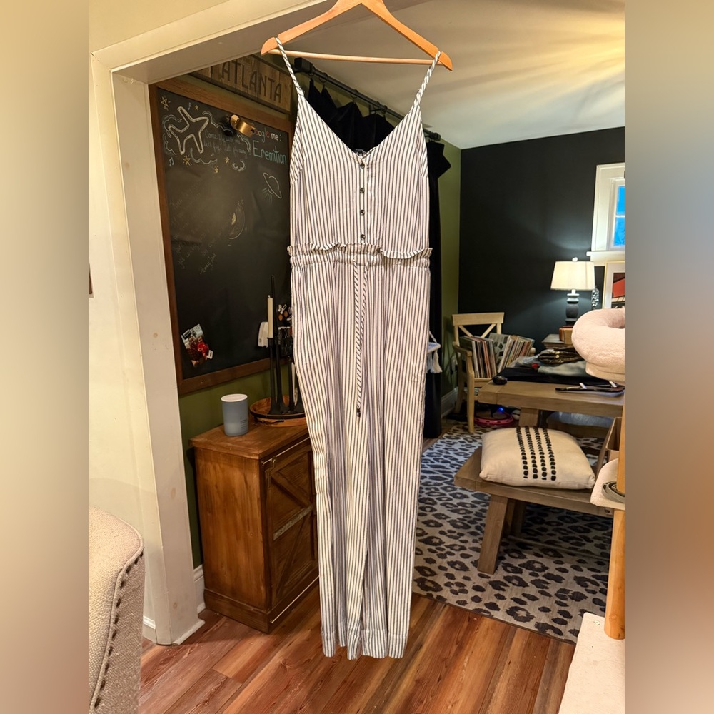 Seven For All Mankind Blue and White Striped Jumpsuit with Adjustable Straps